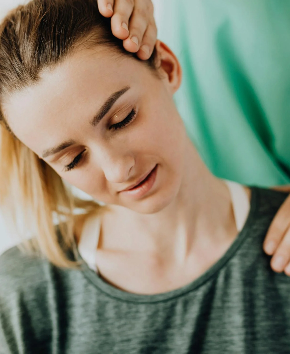 A women getting treated by a medical professional